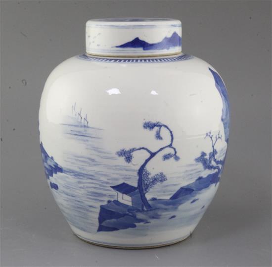 A Chinese blue and white ovoid jar and cover, 18th/19th century, height 23.2cm
